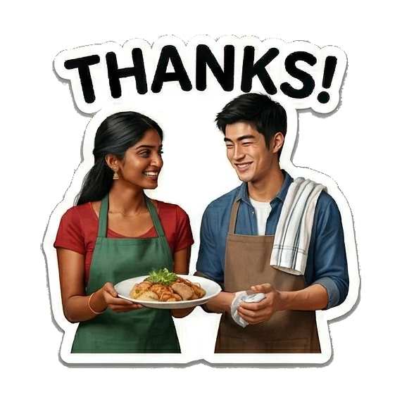 情侣互递美食表示感谢 Culinary Couple Moments sticker for expressive chats and social replies.