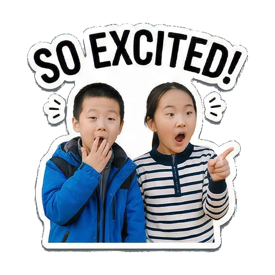 惊讶兴奋表情 New Year Kids Duo sticker for expressive chats and social replies.