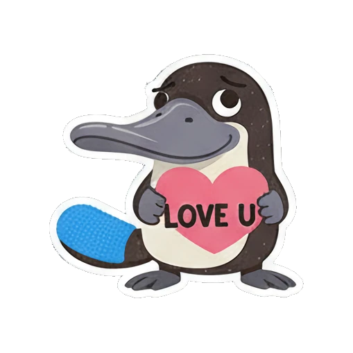 Platypus holding a heart with LOVE U text Playful Platypus Pals sticker for expressive chats and social replies.