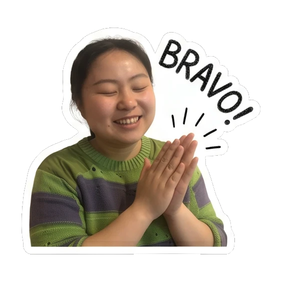 Young woman clapping hands with 'BRAVO!' text Cheerful Daily Expressions sticker for expressive chats and social replies.