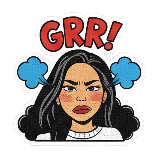生气皱眉抱怨 Retro Comic Girl Vibes sticker for expressive chats and social replies.