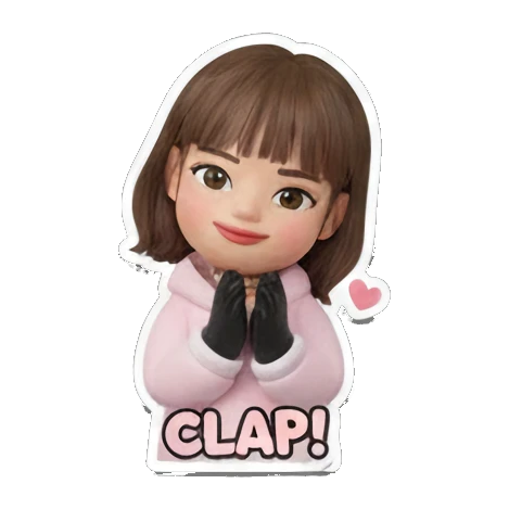 Girl clapping hands with CLAP text Cute 3D Girl Daily Life sticker for expressive chats and social replies.