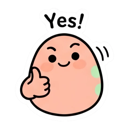 Happy egg character giving a thumbs up with text Yes! Doodle Egg Expressions sticker for expressive chats and social replies.