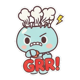 Blue teapot character fuming with steam and text GRR! Teapot Buddy Daily Life sticker for expressive chats and social replies.