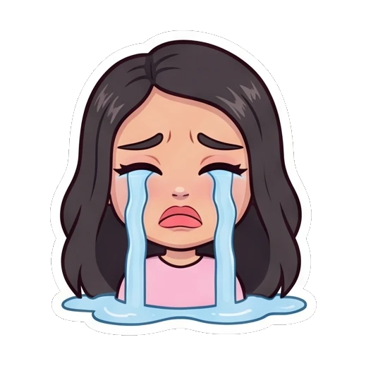 Girl crying with heavy tears streaming down Cheerful Girl Daily Life sticker for expressive chats and social replies.