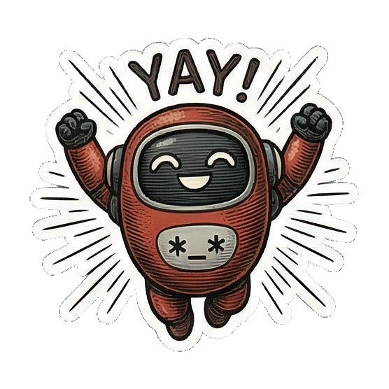 兴奋欢呼的机器人 Vintage Bot Emotions sticker for expressive chats and social replies.