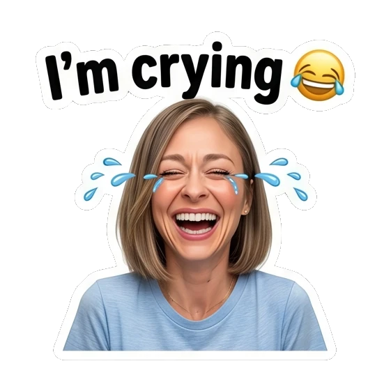Mom crying tears of joy while laughing. Mally Mom Daily Life sticker for expressive chats and social replies.