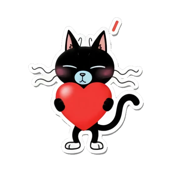 Black cat holding a heart with a soft expression Playful Black Cat Daily Life sticker for expressive chats and social replies.