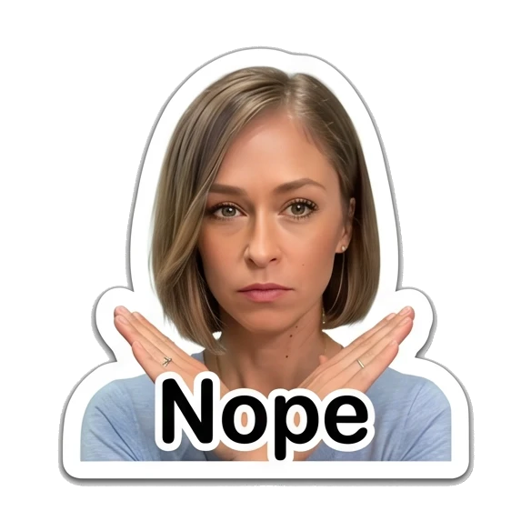 Woman crossing arms to signal refusal with text 'Nope' Daily Life of a Modern Woman sticker for expressive chats and social replies.