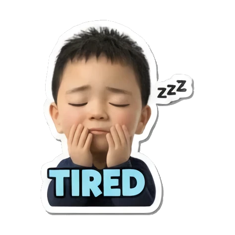儿童疲惫Tired Little Boy's Moods sticker for expressive chats and social replies.
