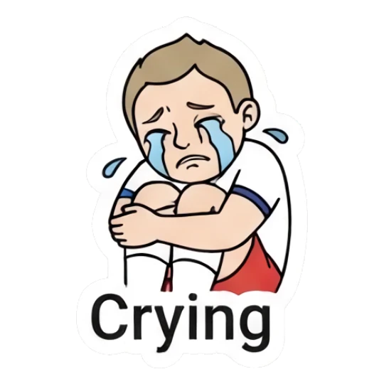 A sad boy crying while hugging his knees. Daily Life of a Cartoon Boy sticker for expressive chats and social replies.