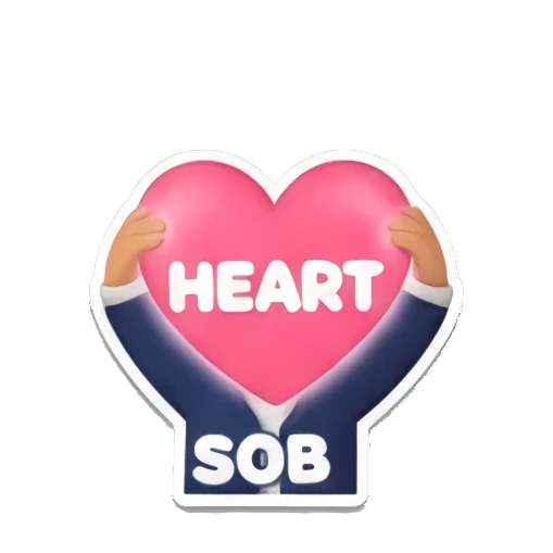胡子大叔捧着一颗大爱心，表情深情，带有HEART SOB文字 Bearded Man Daily Expressions sticker for expressive chats and social replies.