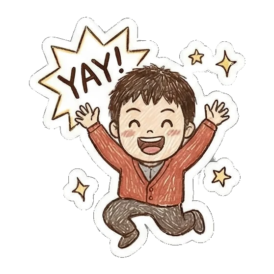 excited boy jumping yay Little Boy Doodle Expressions sticker for expressive chats and social replies.