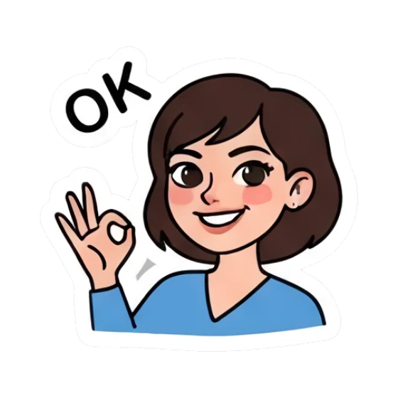 Girl making OK gesture with hand, smiling, text OK Daily Life of a Girl sticker for expressive chats and social replies.