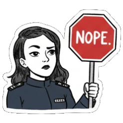 女警举牌NOPE. Quirky Officer Expressions sticker for expressive chats and social replies.