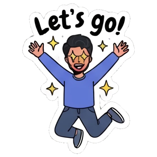 Excited young man jumping in the air with text Let's go Daily Life of a Cool Guy sticker for expressive chats and social replies.