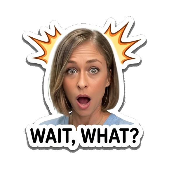 Woman looking shocked with Wait What text Daily Life of a Modern Woman sticker for expressive chats and social replies.