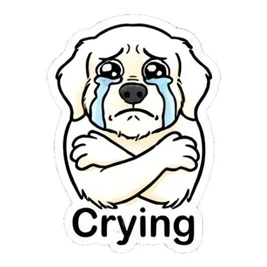 Sad golden retriever crying with arms crossed and text 'Crying' Golden Retriever Daily Vibes sticker for expressive chats and social replies.