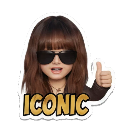 Girl wearing sunglasses and giving thumbs up, cool expression, text 'ICONIC' Modern Girl Daily Vibes sticker for expressive chats and social replies.