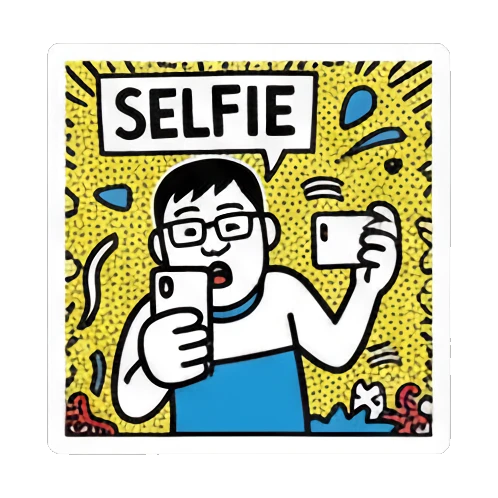 boy taking a selfie Keith Haring Style Doodle Boy sticker for expressive chats and social replies.
