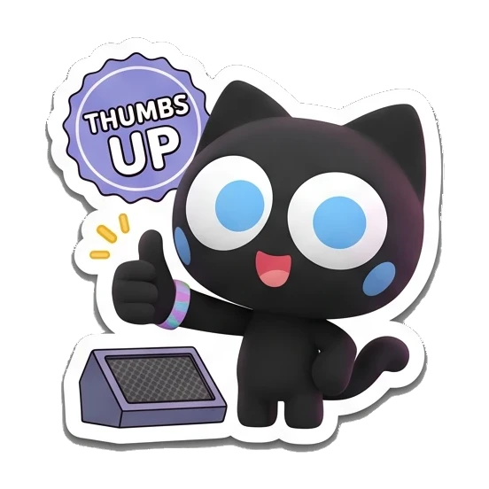 黑猫竖起大拇指 Melodic Black Cat sticker for expressive chats and social replies.