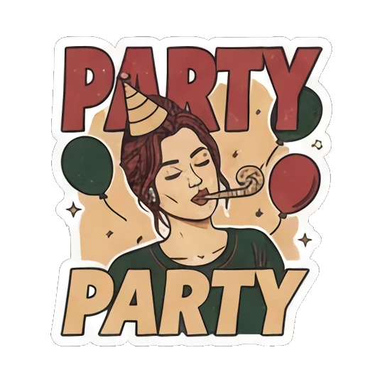 Party time with balloons and blower Expressive Gal's Daily Moods sticker for expressive chats and social replies.