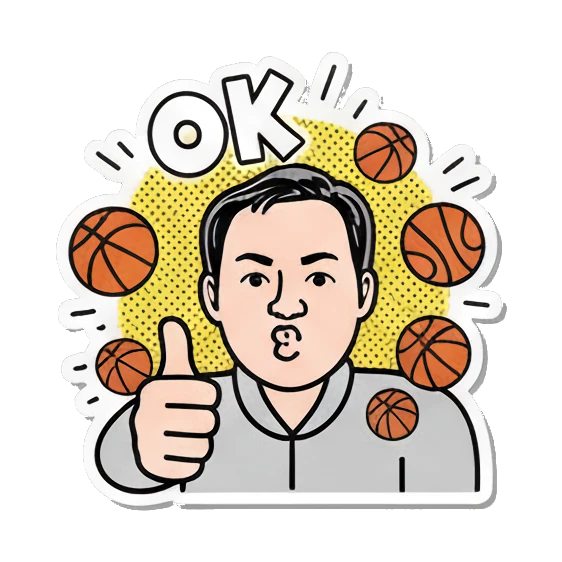 Man giving thumbs up with basketballs Basketball Pop Art Guy sticker for expressive chats and social replies.