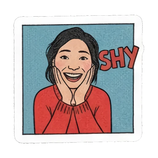 shy woman blushing Retro Comic Daily Expressions sticker for expressive chats and social replies.