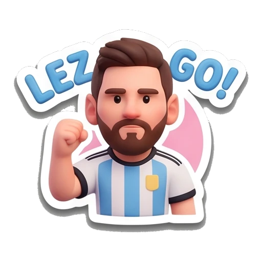 Messi character pumping fist in excitement, text 'LEZ GO' Messimotes: Pure Emotion sticker for expressive chats and social replies.