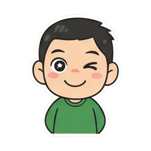 Boy winking with a playful look Cheerful Green Shirt Boy sticker for expressive chats and social replies.