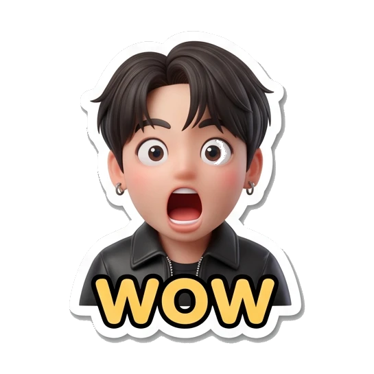 Charming boy looking amazed with wide eyes and 'WOW' text Charming Boy Daily Expressions sticker for expressive chats and social replies.