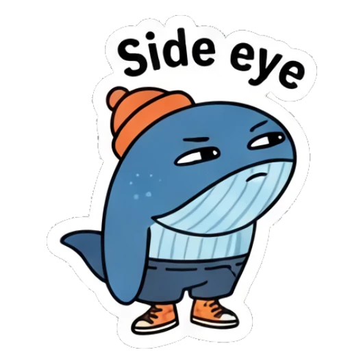 Skeptical blue whale giving a side eye glance Cool Blue Whale Vibes sticker for expressive chats and social replies.
