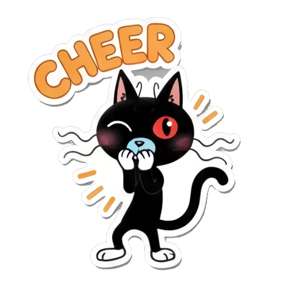 Black cat cheering with CHEER UP text Playful Black Cat Daily Life sticker for expressive chats and social replies.