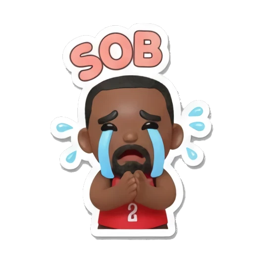 Basketball player crying with blue tears saying SOB. Basketball Star Daily Life sticker for expressive chats and social replies.
