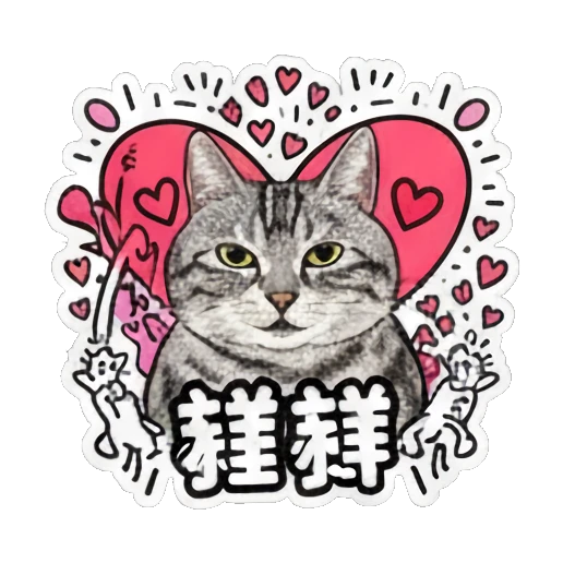 Cat waving paw with neutral expression and text 拜拜 Keith Haring Style Cat Expressions sticker for expressive chats and social replies.