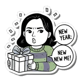 女孩拿着礼物迎接新年 Girl's Daily Moods sticker for expressive chats and social replies.