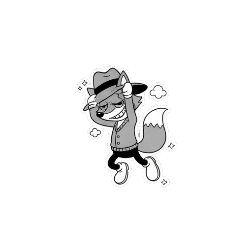 Detective fox jumping in excitement while adjusting his hat Vintage Detective Fox sticker for expressive chats and social replies.