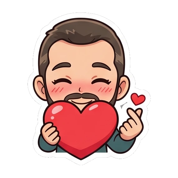 Bearded man making heart gesture with love Cheerful Bearded Guy sticker for expressive chats and social replies.
