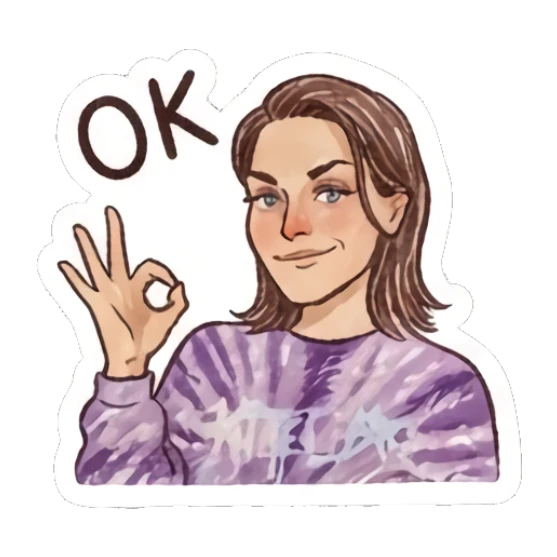 Girl making OK hand sign with confident smile Doodle Girl Daily Expressions sticker for expressive chats and social replies.