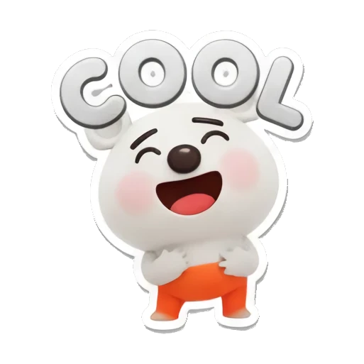 Polar bear cub leans back with COOL text, looking relaxed. Cheerful Polar Bear Cub sticker for expressive chats and social replies.