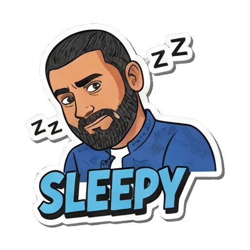 Sleepy 闭眼打盹，Zzz符号表示困倦 Bearded Guy's Cartoon Vibes sticker for expressive chats and social replies.