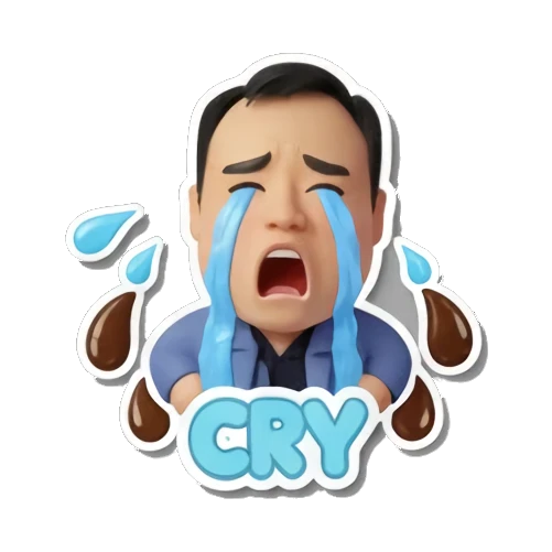 职场男士大声哭泣，泪流满面，文字CRY Office Guy Daily Vibes sticker for expressive chats and social replies.