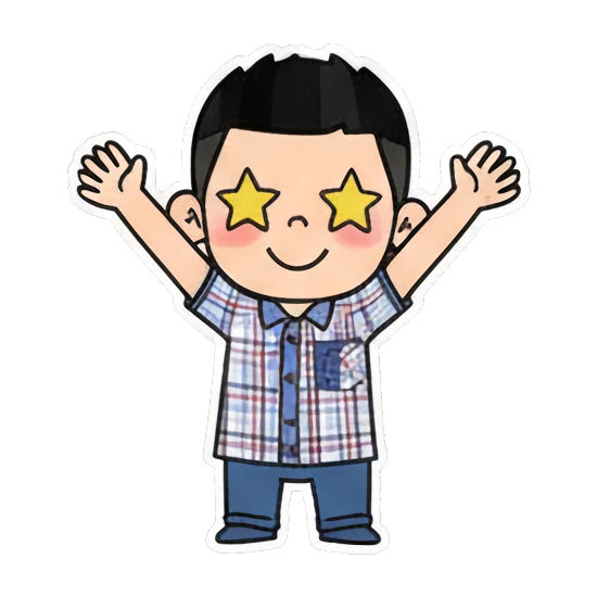 Boy cheering with star eyes and open arms Cheerful Boy Daily Expressions sticker for expressive chats and social replies.