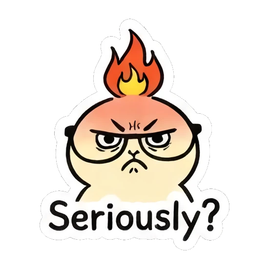 Angry rabbit with a flame on its head. Smart Bunny Daily Moods sticker for expressive chats and social replies.
