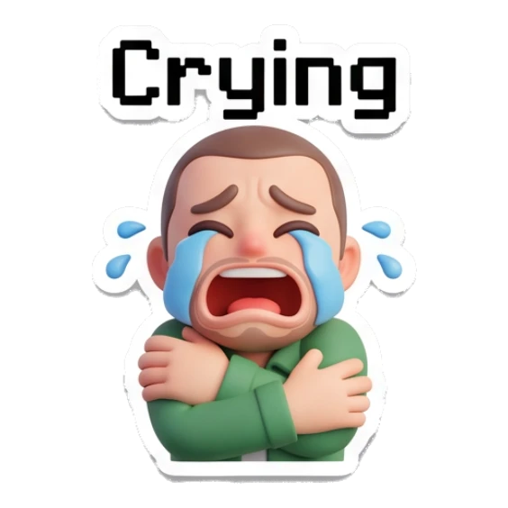 Man crying loudly with arms crossed Casual Guy Daily Vibes sticker for expressive chats and social replies.