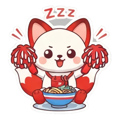 cheering ramen fox Cheerful Red Fox Adventures sticker for expressive chats and social replies.