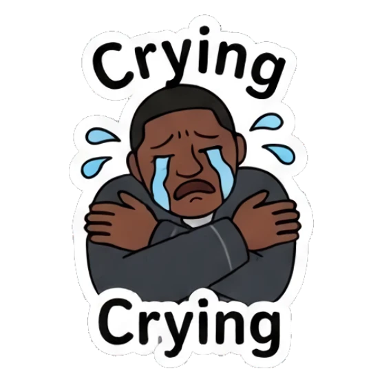 Man crying with head in hands, text Crying Diverse Duo Expressions sticker for expressive chats and social replies.