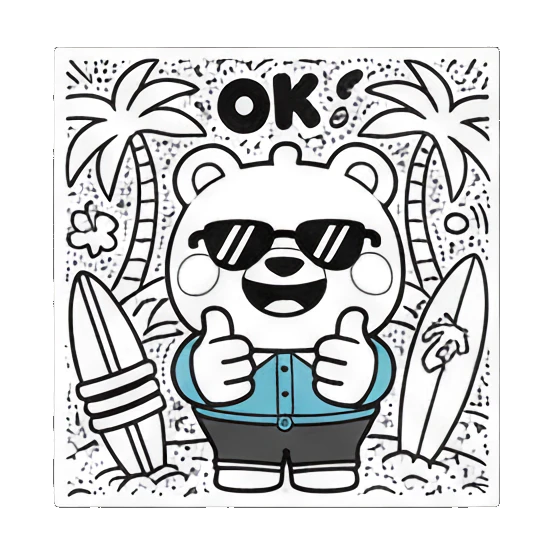 Bear wearing sunglasses giving thumbs up with OK text on beach Doodle Bear Summer Vibes sticker for expressive chats and social replies.