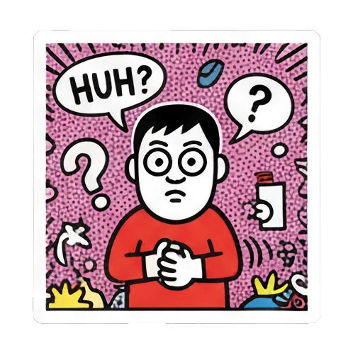 confused boy with HUH text Keith Haring Style Doodle Boy sticker for expressive chats and social replies.