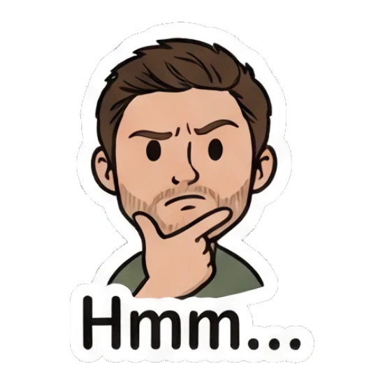 Man resting his chin on his hand in a deep thinking pose Everyday Guy Expressions sticker for expressive chats and social replies.